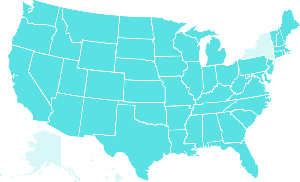 Availability Map - Except NY, HI, AK